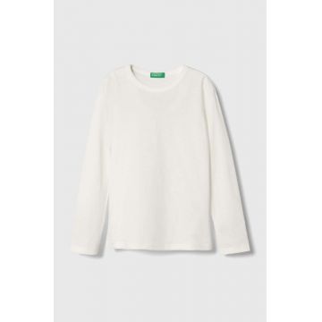 United Colors of Benetton longsleeve din bumbac pentru copii culoarea bej, neted