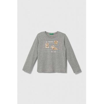 United Colors of Benetton longsleeve din bumbac pentru copii culoarea gri