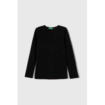 United Colors of Benetton longsleeve din bumbac pentru copii culoarea negru, neted