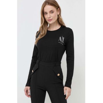 Armani Exchange longsleeve din bumbac culoarea negru