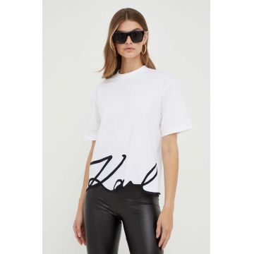 Karl Lagerfeld tricou din bumbac culoarea alb