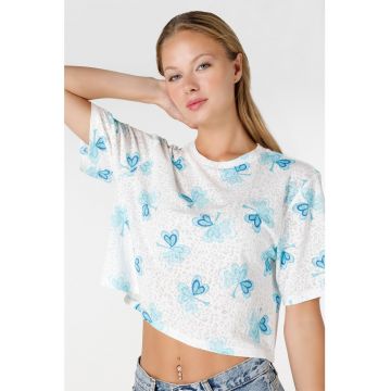 Tricou crop cu imprimeu