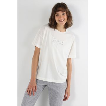 Tricou de bumbac cu maneci cazute