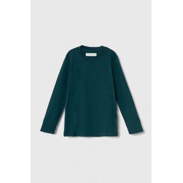 Abercrombie & Fitch longsleeve copii culoarea verde, neted