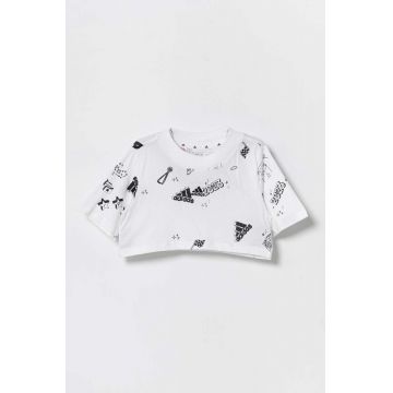 adidas tricou de bumbac pentru copii JG BLUV Q3 AOPT culoarea alb