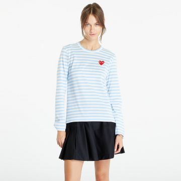 Tricou Comme des Garçons PLAY Heart Logo Long Sleeve Tee Clear Sky/ White