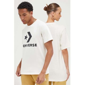 Converse tricou din bumbac culoarea bej, cu imprimeu