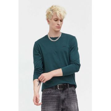 HUGO longsleeve din bumbac culoarea verde, uni 50466159