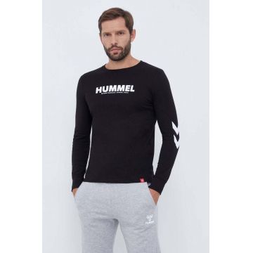 Hummel longsleeve din bumbac culoarea negru, cu imprimeu