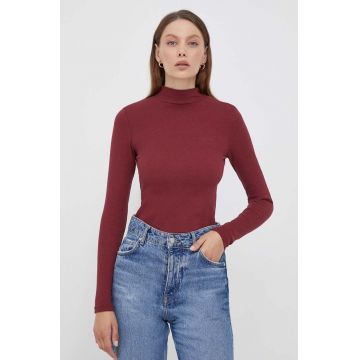 Pepe Jeans longsleeve femei, culoarea bordo, cu turtleneck