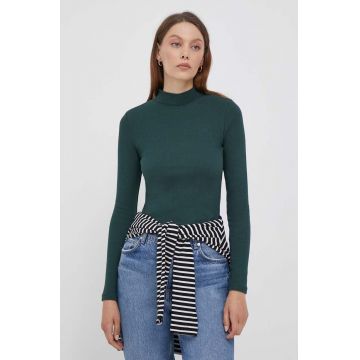 Pepe Jeans longsleeve femei, culoarea verde, cu turtleneck