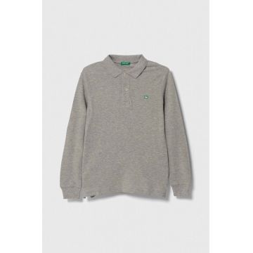 United Colors of Benetton longsleeve din bumbac pentru copii culoarea gri, melanj