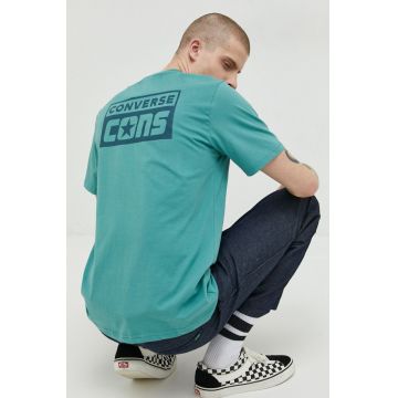 Converse tricou din bumbac culoarea turcoaz, cu imprimeu