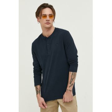 Superdry longsleeve din bumbac culoarea albastru marin, neted