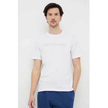 Trussardi tricou din bumbac culoarea alb, cu imprimeu