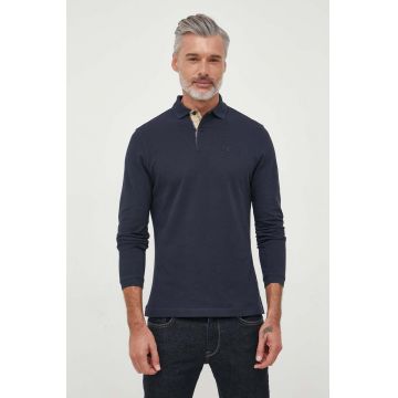 Barbour longsleeve din bumbac culoarea albastru marin, neted