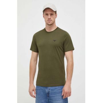 Barbour tricou din bumbac culoarea verde, neted