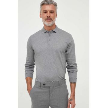 BOSS longsleeve din bumbac culoarea gri, neted, 50468392