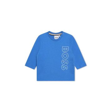 BOSS longsleeve din bumbac pentru bebeluși culoarea albastru marin, cu imprimeu