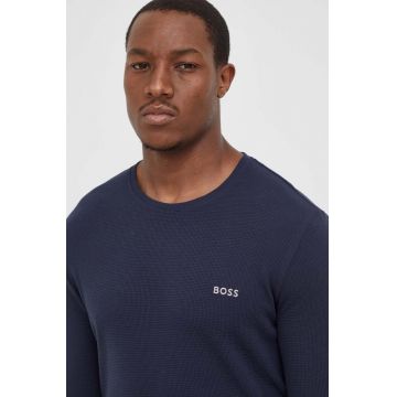 BOSS longsleeve lounge culoarea albastru marin, neted