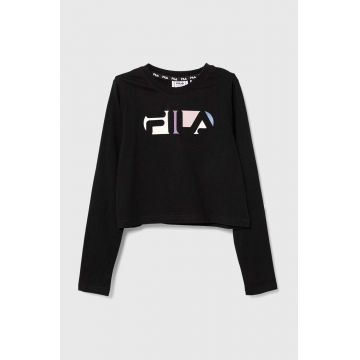 Fila longsleeve din bumbac pentru copii BIEBERN cropped longsleeve shirt culoarea negru