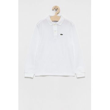 Lacoste Longsleeve din bumbac pentru copii culoarea alb, material neted