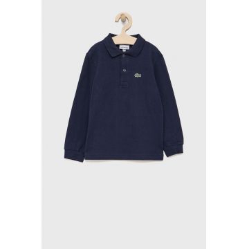 Lacoste Longsleeve din bumbac pentru copii culoarea albastru marin, material neted