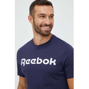 Reebok tricou din bumbac culoarea albastru marin, cu imprimeu