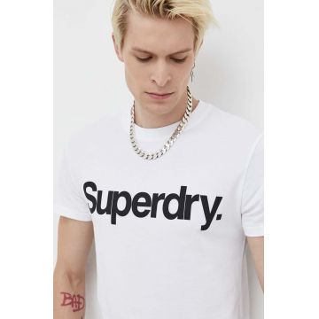 Superdry tricou din bumbac culoarea alb, cu imprimeu