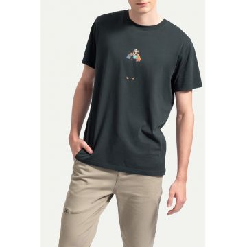 Tricou unisex cu imprimeu si decolteu la baza gatului