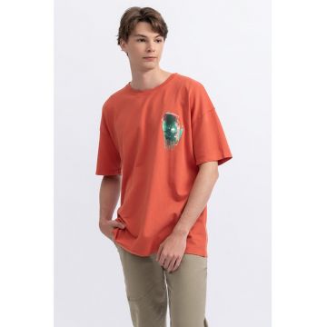 Tricou unisex cu imprimeu si maneci cazute