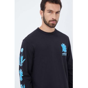 adidas Originals longsleeve din bumbac culoarea negru, cu imprimeu