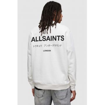 AllSaints longsleeve din bumbac culoarea alb, cu imprimeu