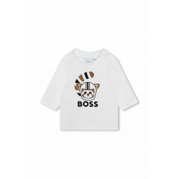 BOSS longsleeve bebelusi culoarea alb, cu imprimeu