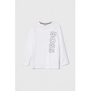 BOSS longsleeve din bumbac pentru bebeluși culoarea alb, cu imprimeu