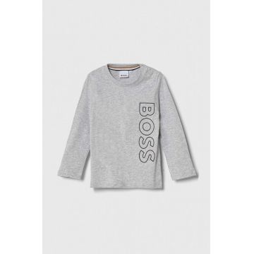 BOSS longsleeve din bumbac pentru bebeluși culoarea gri, cu imprimeu