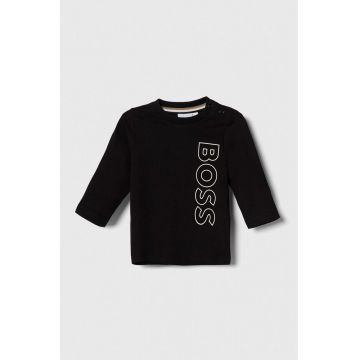 BOSS longsleeve din bumbac pentru bebeluși culoarea negru, cu imprimeu