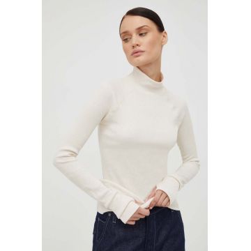 G-Star Raw longsleeve din bumbac culoarea bej, cu turtleneck