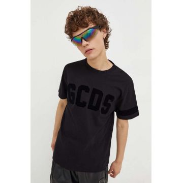 GCDS tricou din bumbac culoarea negru, cu imprimeu