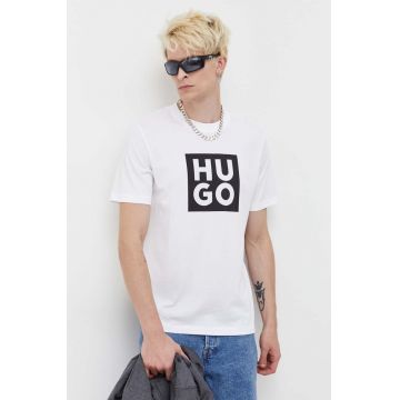 HUGO tricou din bumbac culoarea alb, cu imprimeu