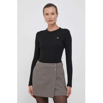 Lacoste longsleeve din bumbac culoarea negru