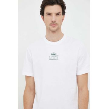 Lacoste tricou din bumbac culoarea alb, cu imprimeu