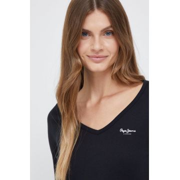 Pepe Jeans longsleeve din bumbac culoarea negru