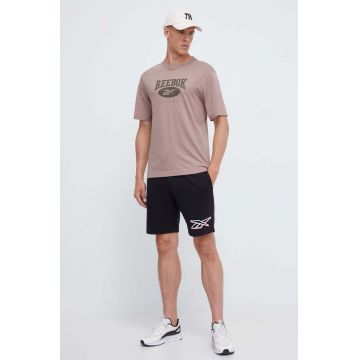 Reebok Classic tricou din bumbac culoarea maro, cu imprimeu