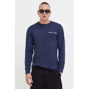 Tommy Jeans longsleeve din bumbac culoarea albastru marin, neted