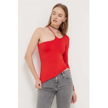 Tommy Jeans longsleeve femei, culoarea roșu DW0DW16502