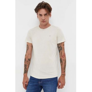 Tommy Jeans tricou bărbați, culoarea bej, melanj DM0DM09586