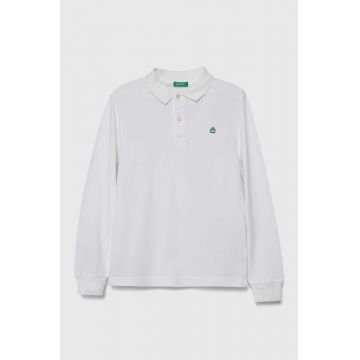 United Colors of Benetton longsleeve din bumbac pentru copii culoarea alb, melanj