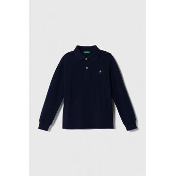 United Colors of Benetton longsleeve din bumbac pentru copii culoarea albastru marin, melanj