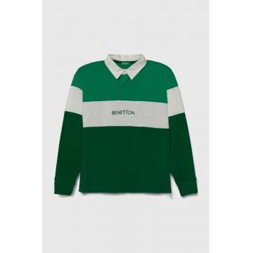 United Colors of Benetton longsleeve din bumbac pentru copii culoarea verde, cu imprimeu